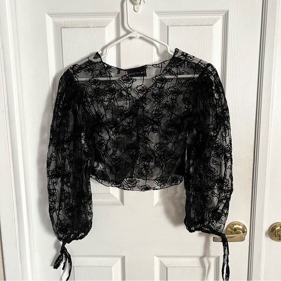 🆕 HOUSE OF SUNNY La Thorn Mesh Top in Noir Black Sz 4 US - Picture 3 of 8